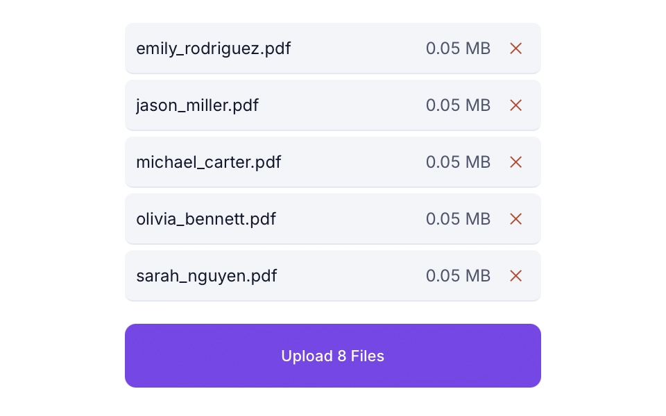 Bulk CV upload interface with progress tracking